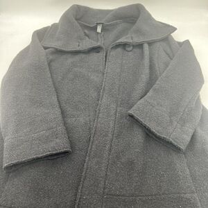 Eileen Fisher Boiled Wool Mid Length Coat Jacket Black Women's L